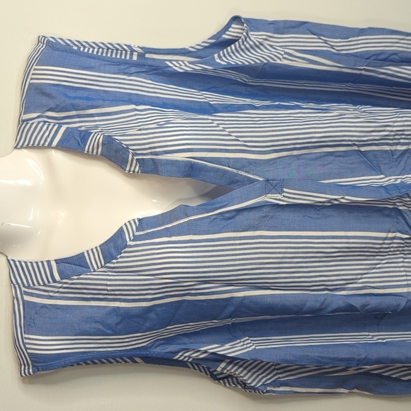 Single Thread Blue Striped Sleeveless Split Short Shift Dres Plus Women's 2X NWT - Picture 4 of 11